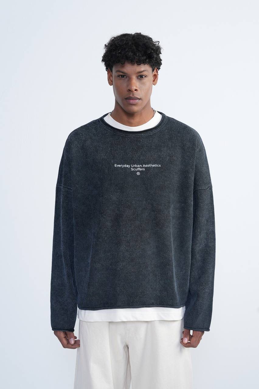 DARK CHARCOAL RIBBED SWEATSHIRT