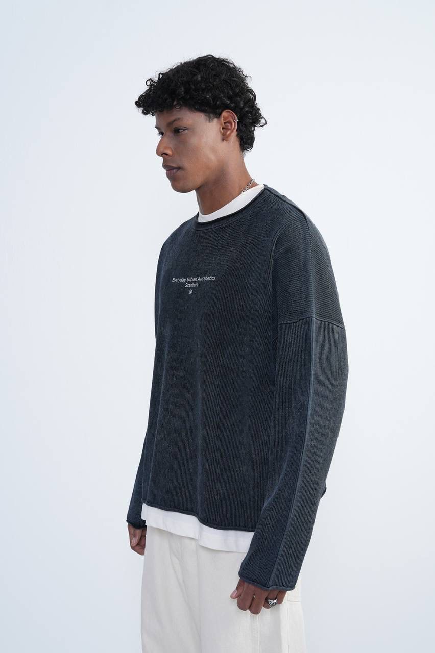 DARK CHARCOAL RIBBED SWEATSHIRT