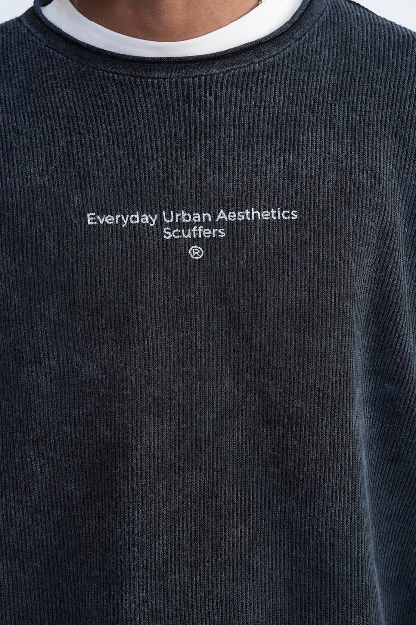DARK CHARCOAL RIBBED SWEATSHIRT