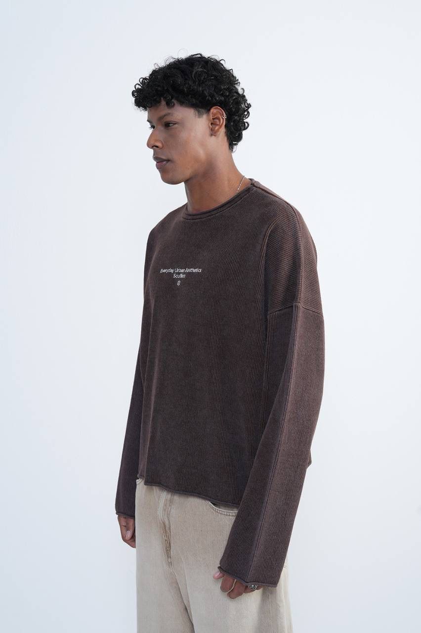DARK BROWN RIBBED SWEATSHIRT