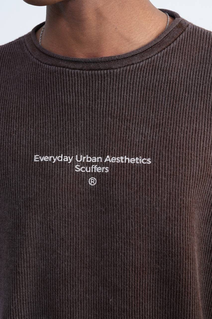 DARK BROWN RIBBED SWEATSHIRT