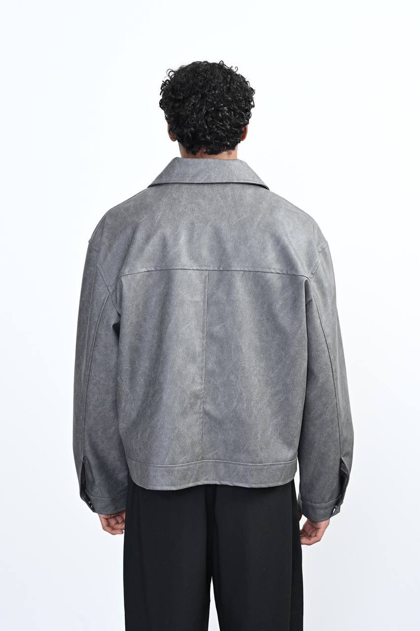 WASHED GREY ZIP-UP BOMBER JACKET