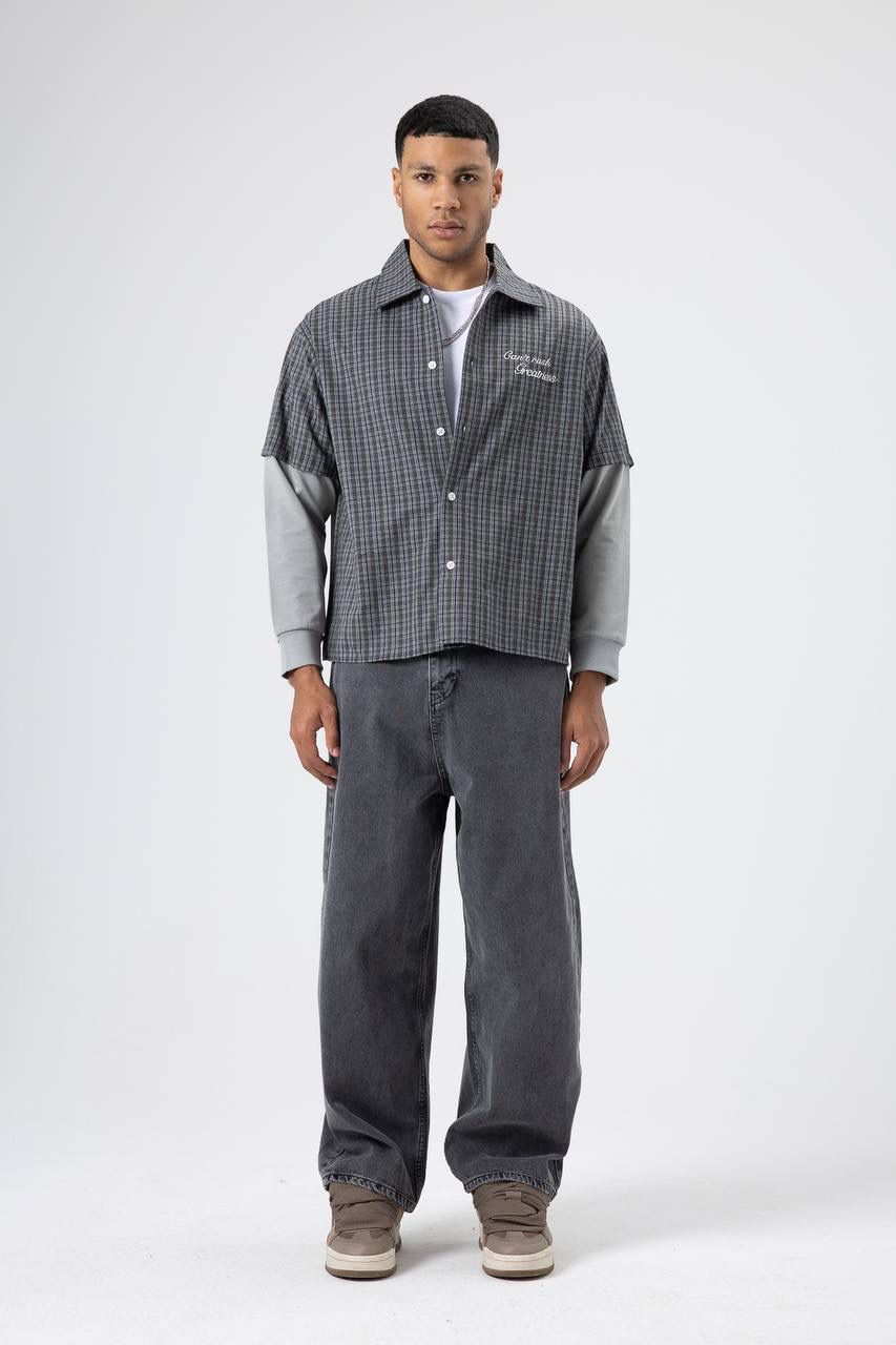 DARK GREY CHECKERED SHORT-SLEEVE SHIRT