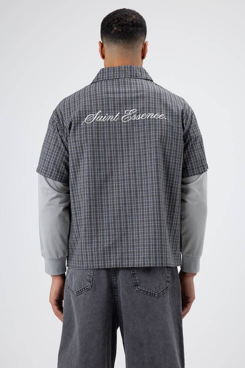 DARK GREY CHECKERED SHORT-SLEEVE SHIRT