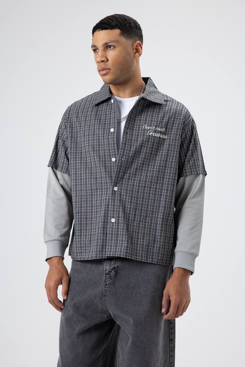 DARK GREY CHECKERED SHORT-SLEEVE SHIRT