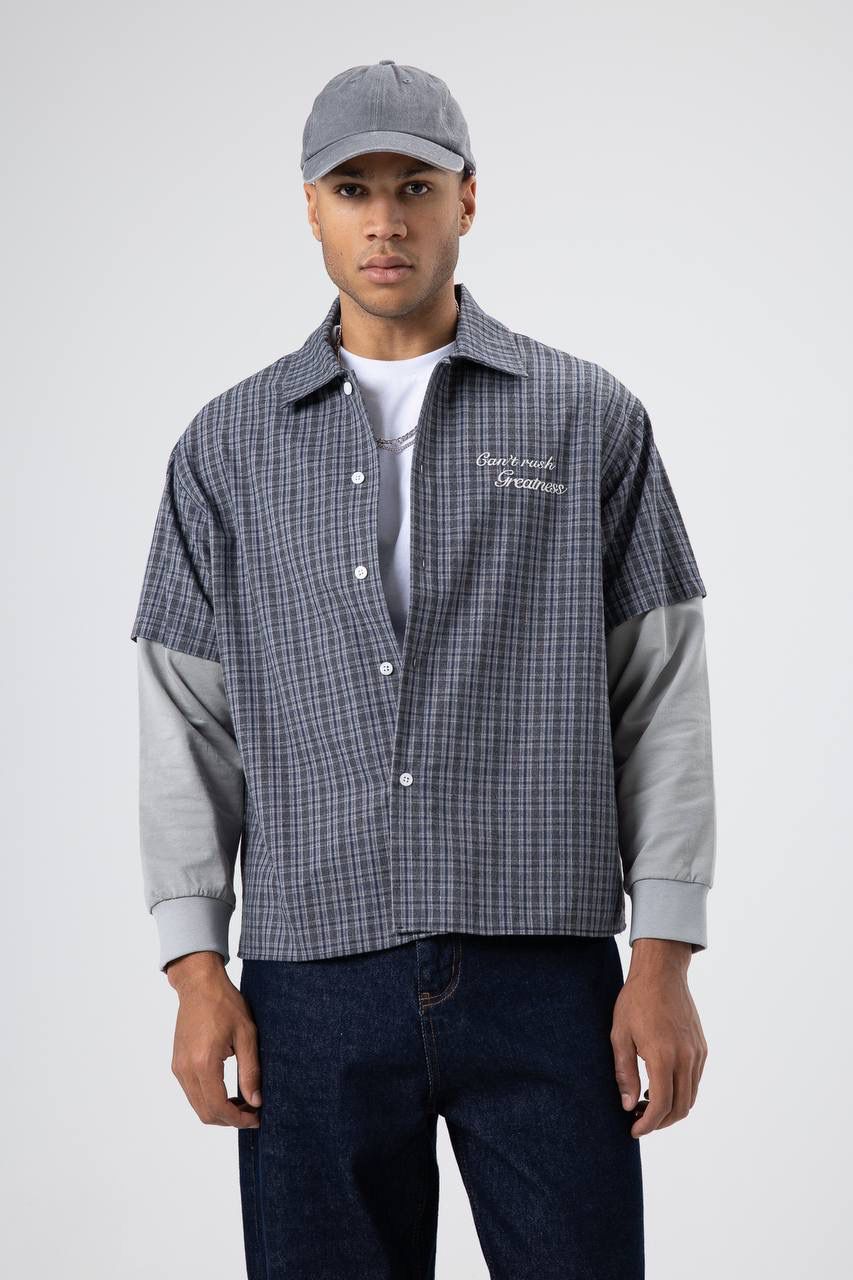 DARK BLUE CHECKERED SHORT-SLEEVE SHIRT