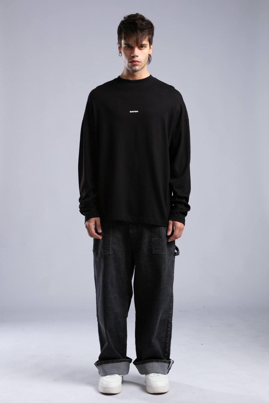 BLACK OVERSIZED CREWNECK SWEATSHIRT