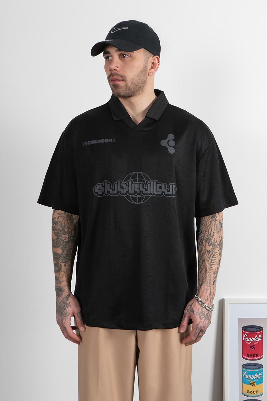 BLACK OVERSIZED POLO T-SHIRT