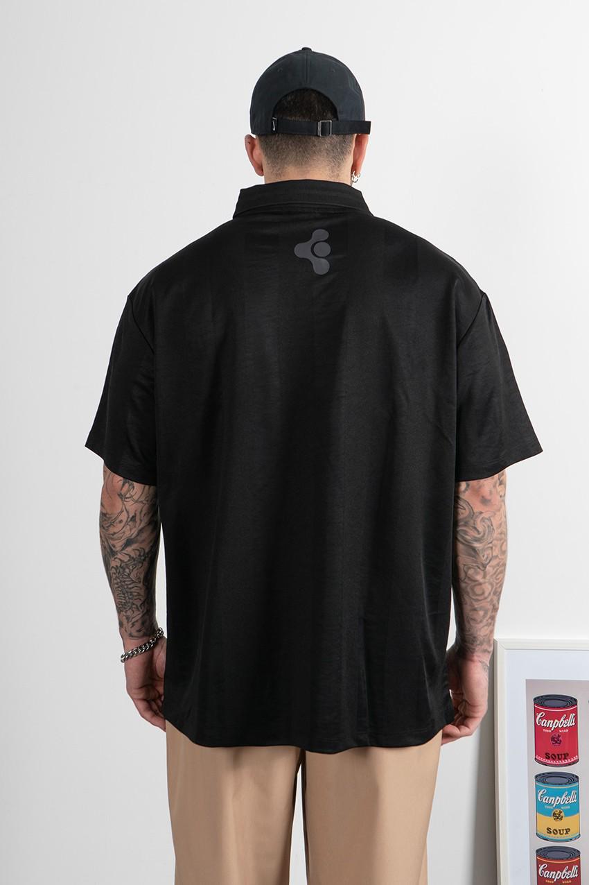BLACK OVERSIZED POLO T-SHIRT