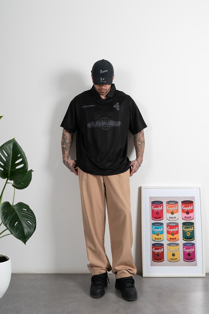 BLACK OVERSIZED POLO T-SHIRT