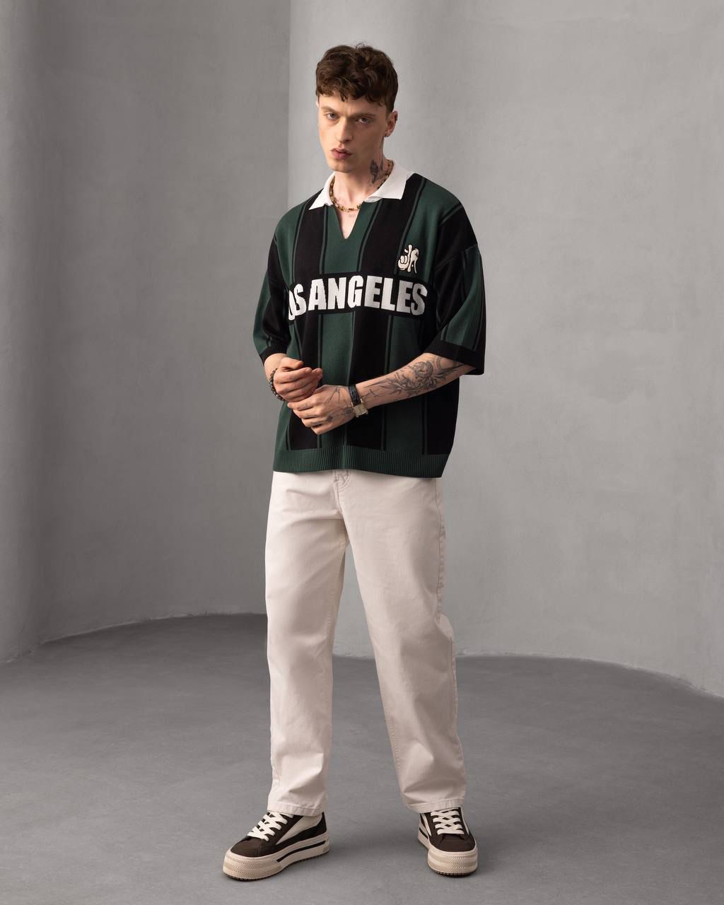 BLACK & DARK GREEN SHORT-SLEEVE POLO SWEATER