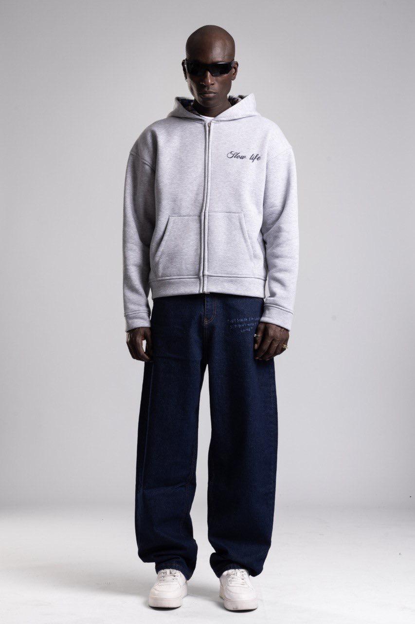 GREY 'SLOW LIFE' ZIP HOODIE