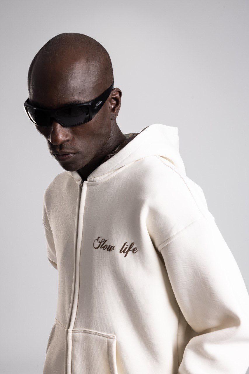 CREAM 'SLOW LIFE' ZIP HOODIE